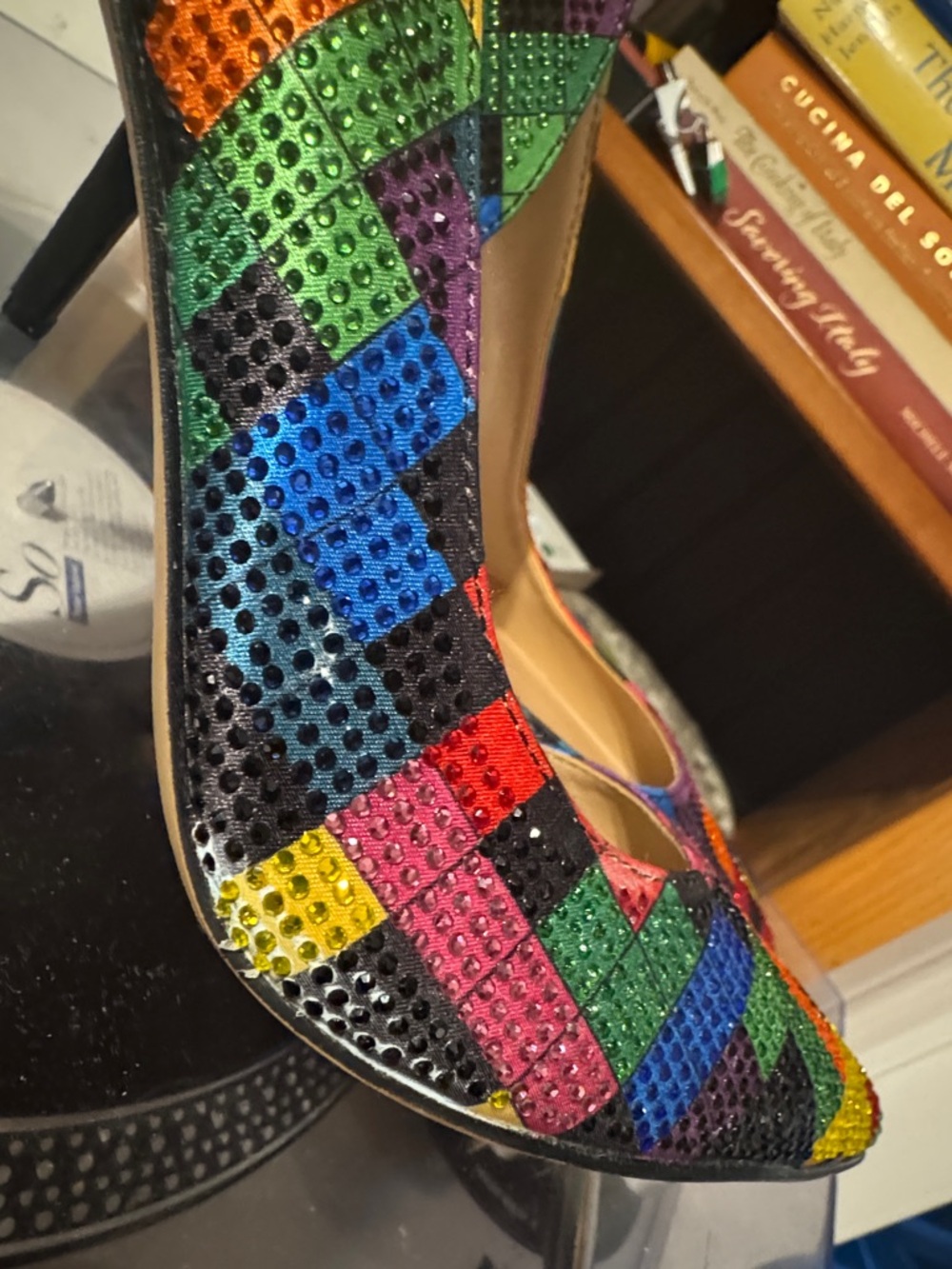NEW Vintage Sequin heels Rainbow Multicolor Mosaic Pointed-Toe Size 10 Shoes - Picture 8 of 10